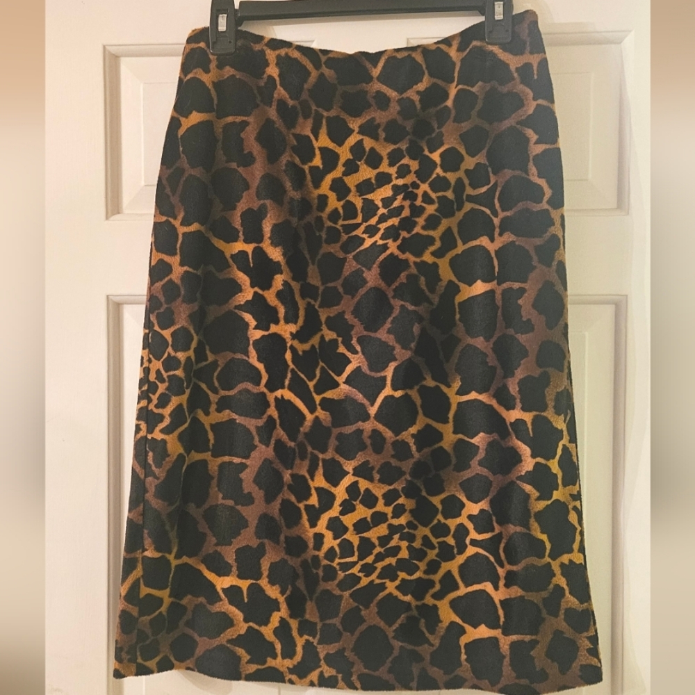 Karen Kane Skirt Size 8 Leopard Print A-Line Knee Length Faux Fur Vintage Y2K